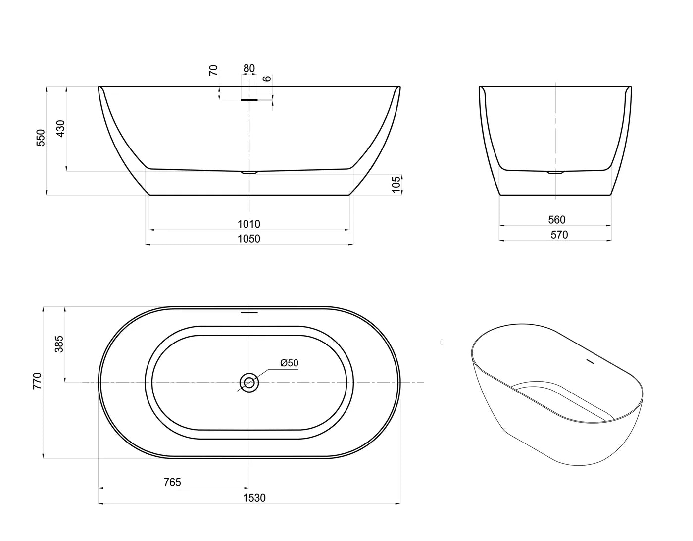 Attica Manolo Freestanding Bath with Overflow