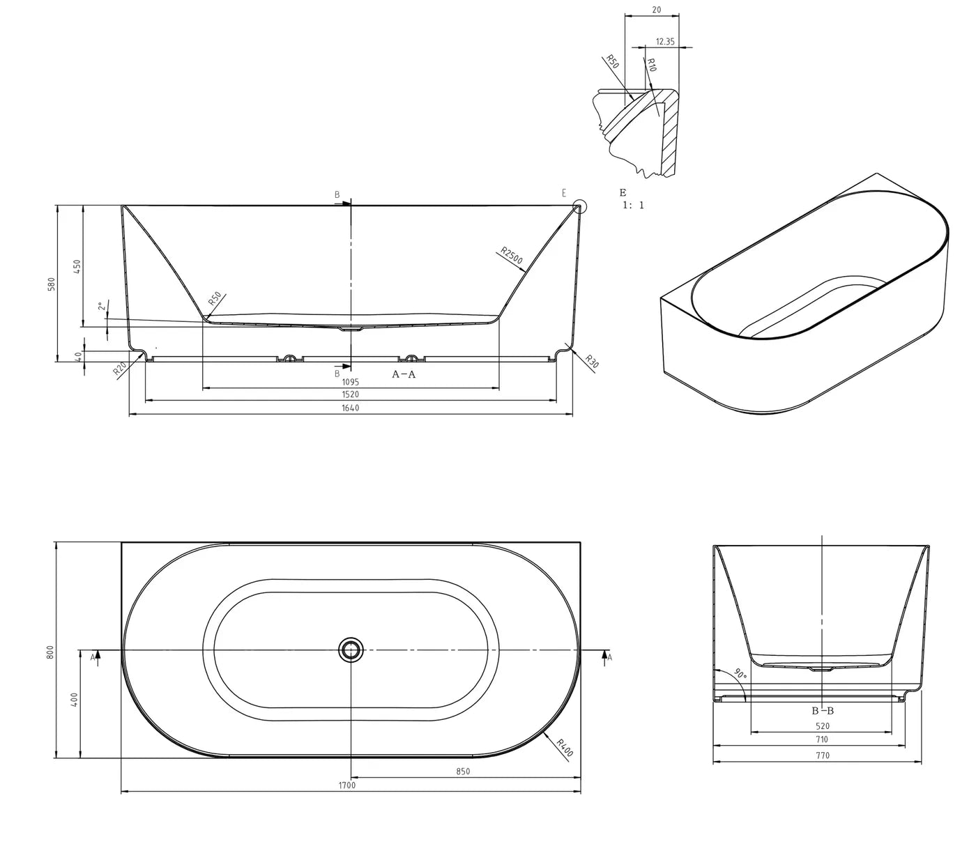 Attica Celine BTW Multi-fit Bath with Overflow