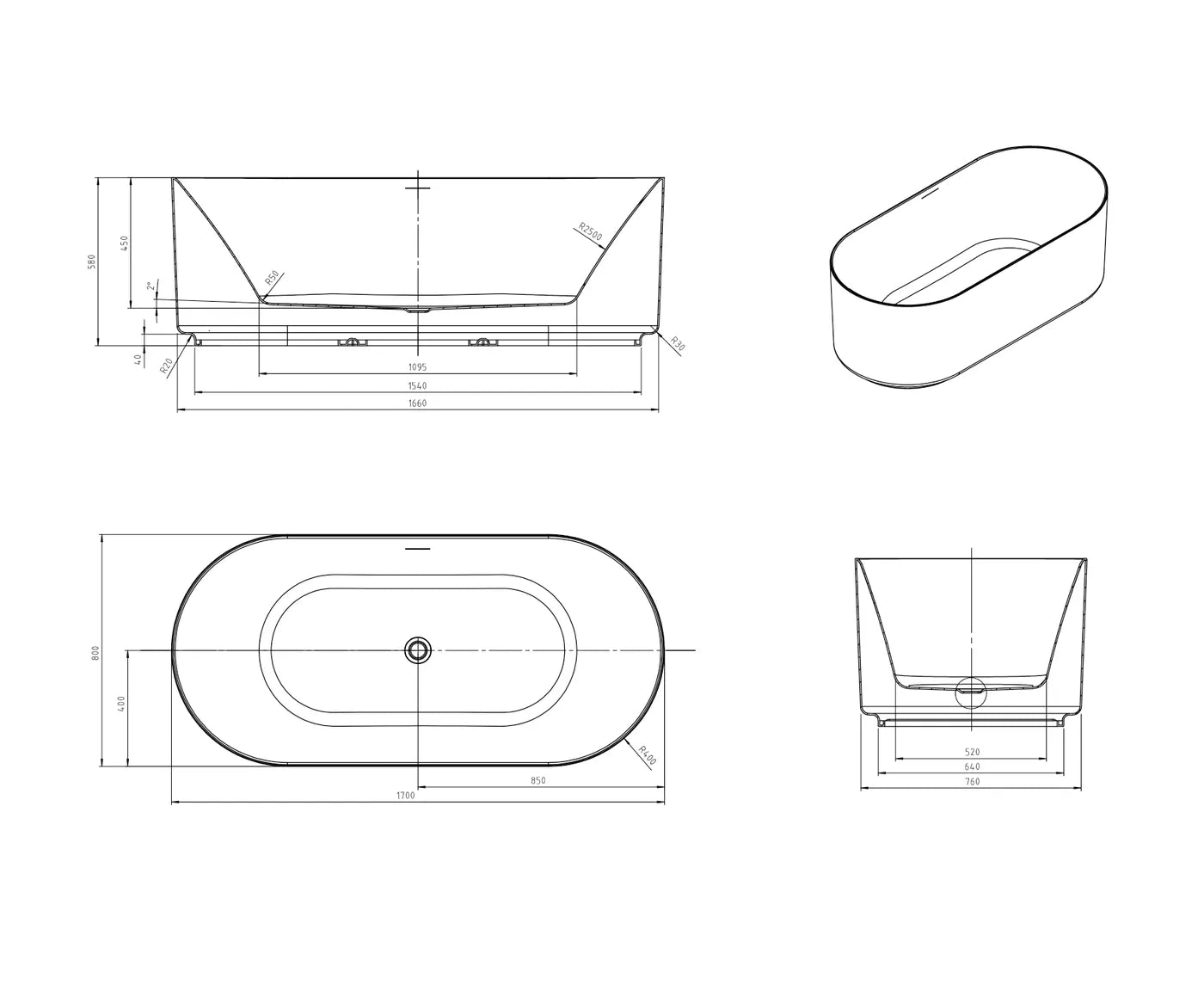 Attica Celine Freestanding Bath with Overflow