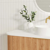 OTTI BONDI WOODLAND OAK FLUTED 1200MM CURVE SINGLE BOWL WALL HUNG VANITY
