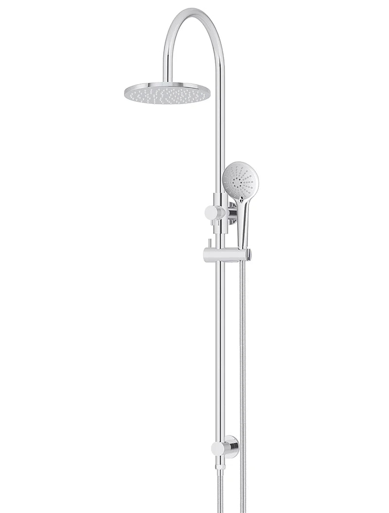 ROUND GOOSENECK SHOWER SET WITH 200MM ROSE, THREE-FUNCTION HAND SHOWER