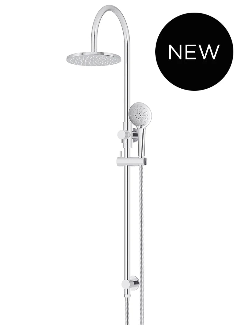 ROUND GOOSENECK SHOWER SET WITH 200MM ROSE, THREE-FUNCTION HAND SHOWER