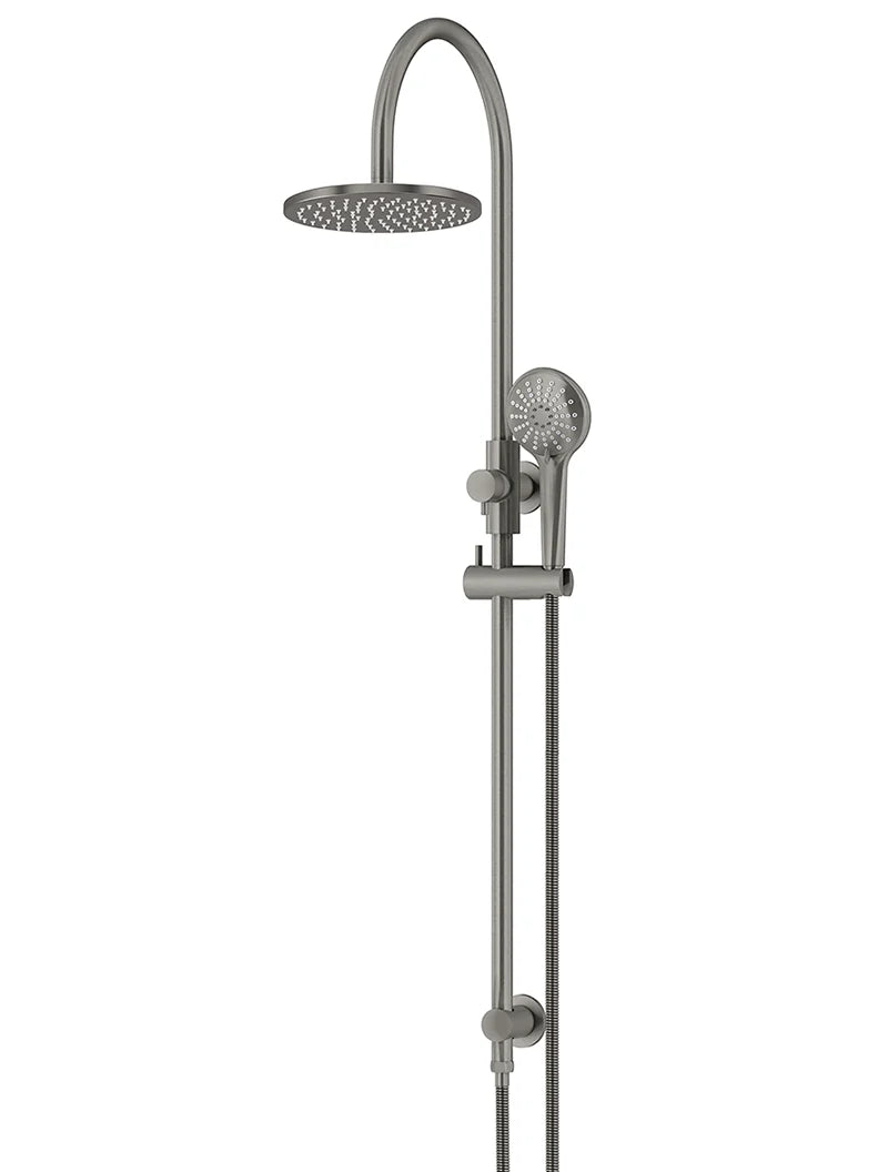 ROUND GOOSENECK SHOWER SET WITH 200MM ROSE, THREE-FUNCTION HAND SHOWER