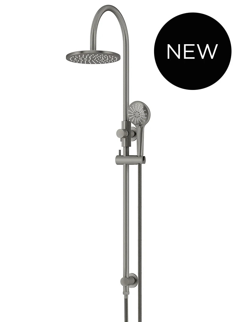 ROUND GOOSENECK SHOWER SET WITH 200MM ROSE, THREE-FUNCTION HAND SHOWER