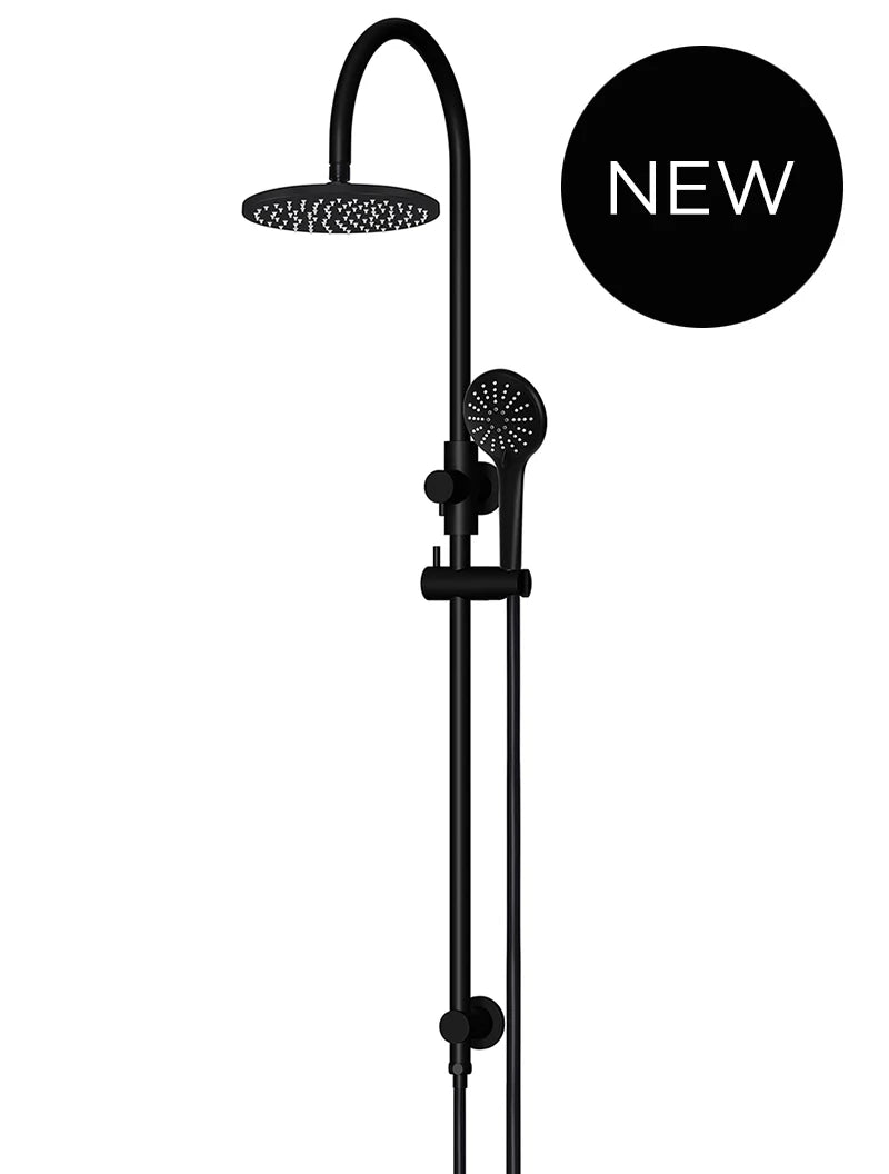 ROUND GOOSENECK SHOWER SET WITH 200MM ROSE, THREE-FUNCTION HAND SHOWER