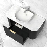 OTTI BONDI BLACK OAK 900MM CURVE SINGLE BOWL WALL HUNG VANITY
