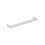 A polished chrome double towel bar with wall mounts, shown against a plain white background.