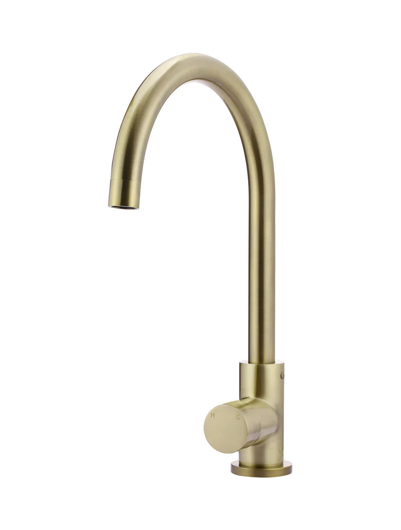 Round Gooseneck Kitchen Mixer Tap with Pinless Handle