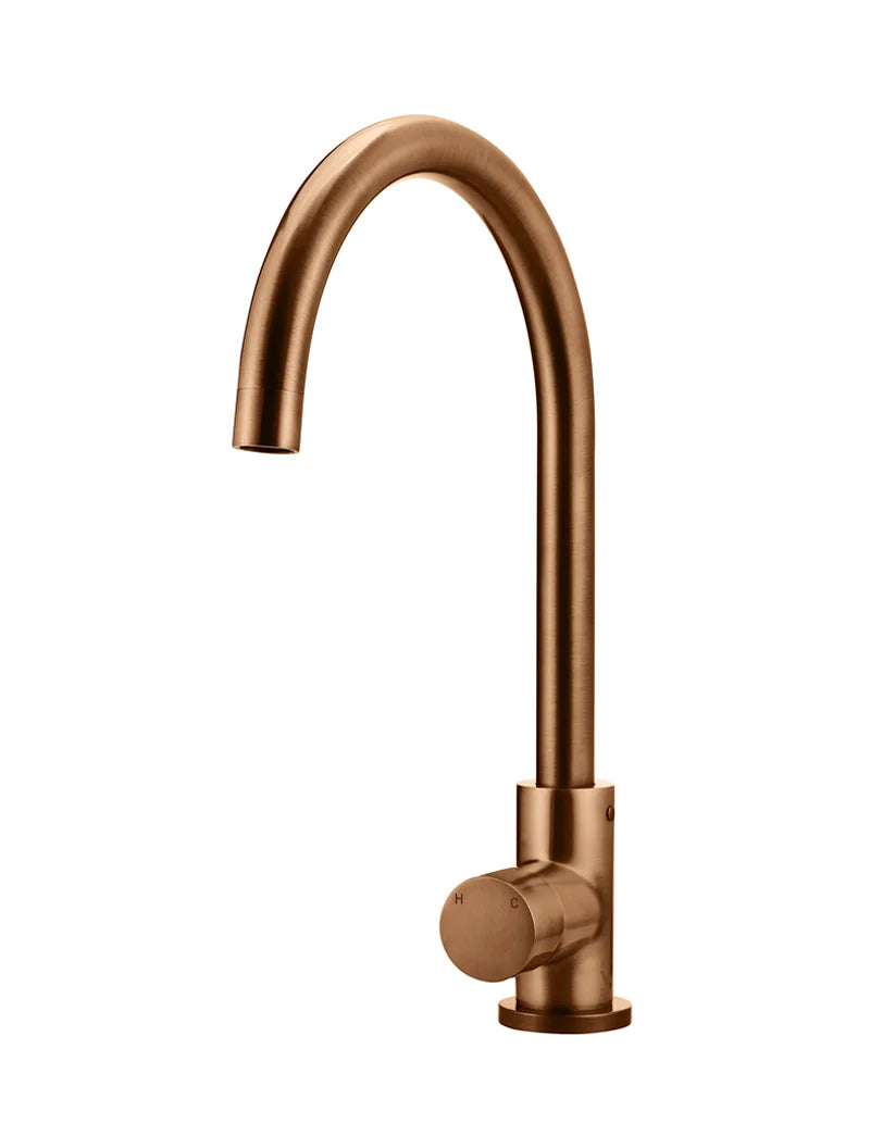 Round Gooseneck Kitchen Mixer Tap with Pinless Handle