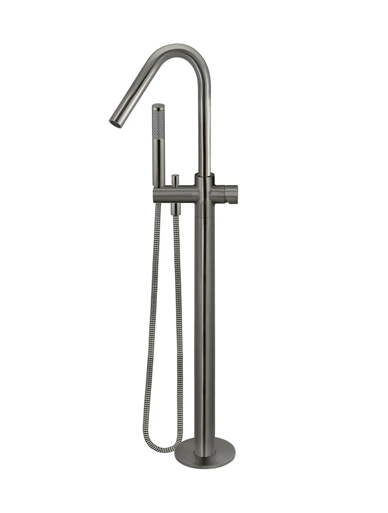 Round Pinless Freestanding Bath Spout and Hand Shower